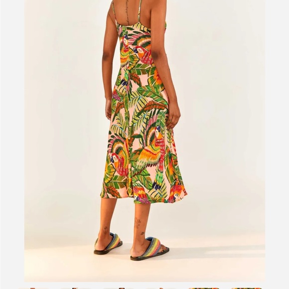 Farm Rio Macaw Leaves Tropical Print Midi Dress XS - Picture 5 of 10